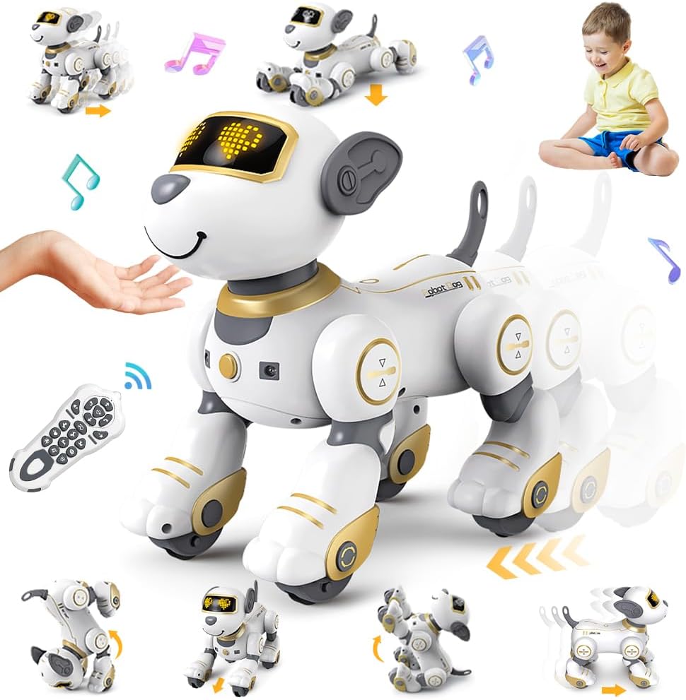 VATOS Roboterhund in Weiß-Gold mit Fernbedienung
